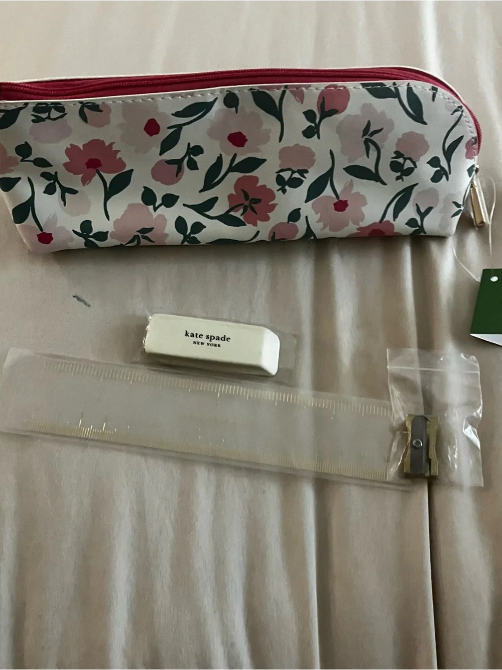 Kate Spade New York Floral Pencil Case Set with Ruler, Eraser, & Sharpener NWT